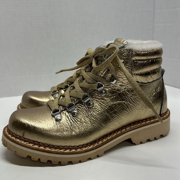 MONTELLIANA 1965 Shoes - Montelliana 1965 Marlena Hiking Boots Shearling Lined Leather Metallic Gold 38 8